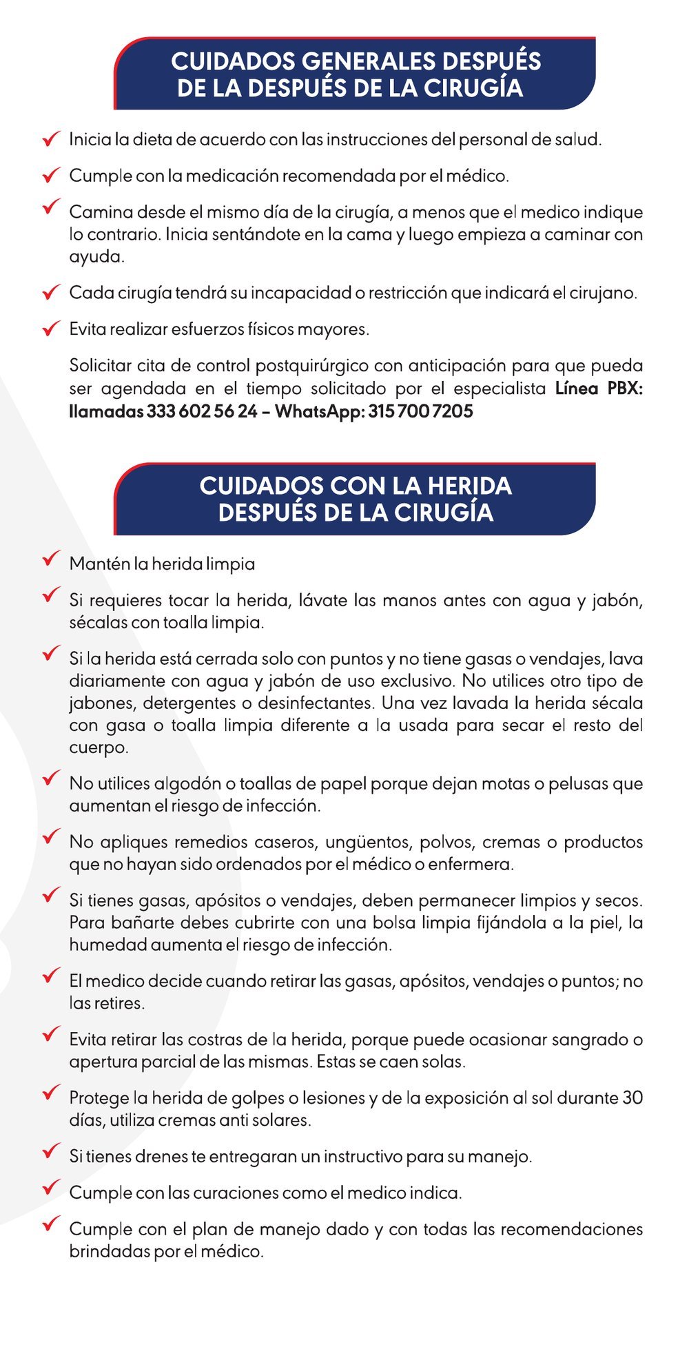 Cuidados después de la cirugía